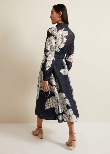 Phase Eight Natalie Floral Dress Navy/White USA | 0146283-KF